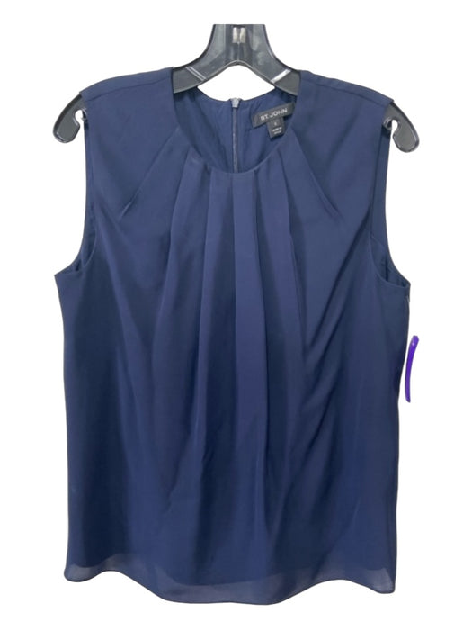 St John Size S Navy Round Neck Sleeveless Pleated Back Zip Top Navy / S