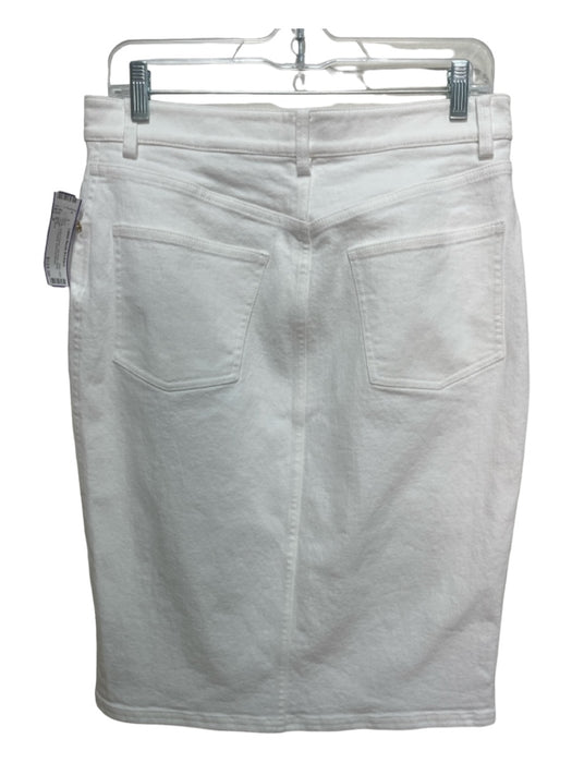 St John Size 8 White Cotton Denim Mid Rise Knee Length 5 Pocket Skirt White / 8