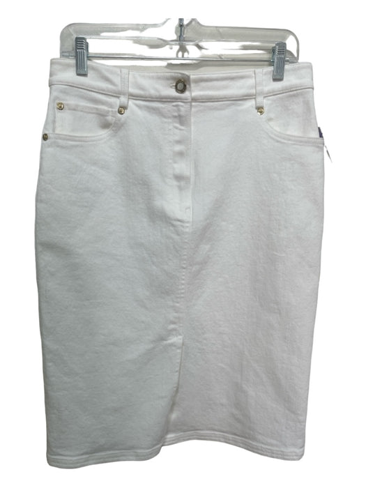 St John Size 8 White Cotton Denim Mid Rise Knee Length 5 Pocket Skirt White / 8