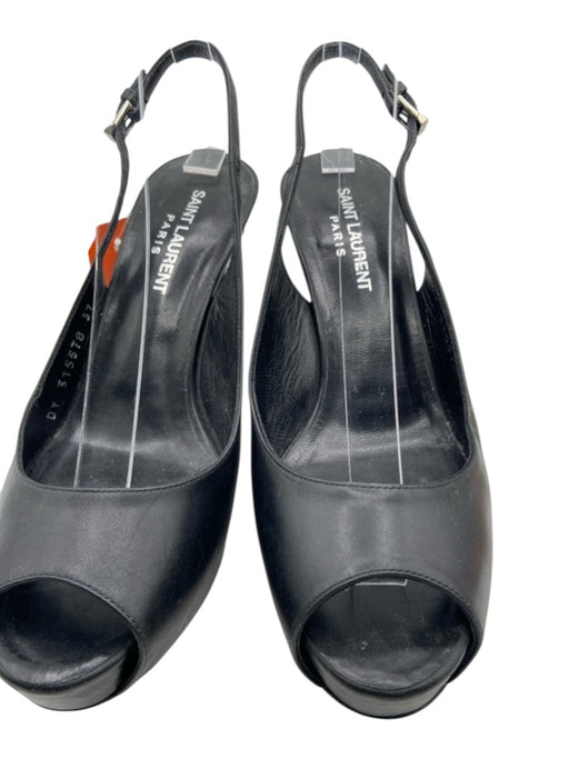 Saint Laurent Shoe Size 37 Black Leather Upper Platform Peep Toe Slingback Pumps Black / 37