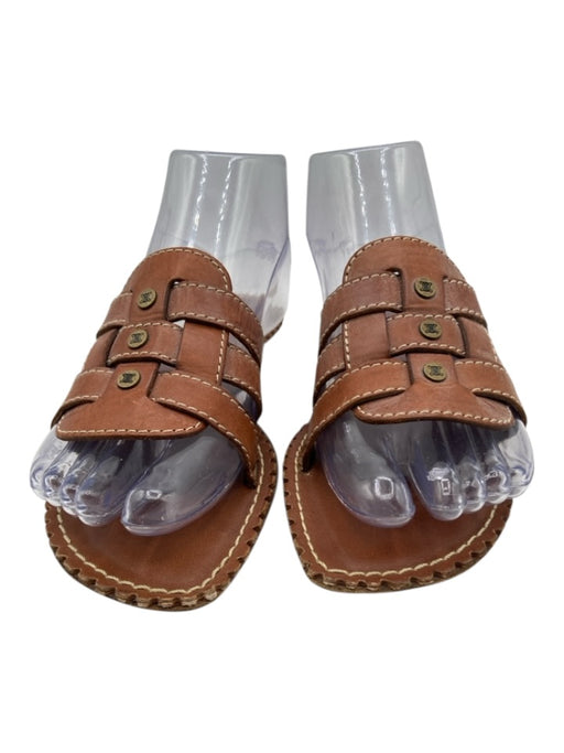 Celine Shoe Size 36 Tan Brown Leather Upper Woven One Strap Slide Sandals Tan Brown / 36