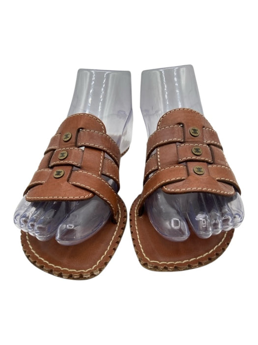 Celine Shoe Size 36 Tan Brown Leather Upper Woven One Strap Slide Sandals Tan Brown / 36