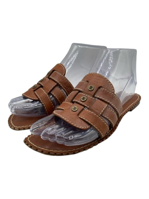 Celine Shoe Size 36 Tan Brown Leather Upper Woven One Strap Slide Sandals Tan Brown / 36