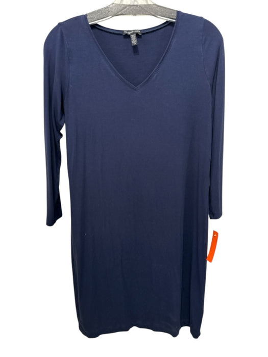 Eileen Fisher Size S Navy Blue Viscose Blend 3/4 Sleeve V Neck Mini Dress Navy Blue / S
