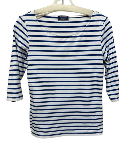 Saint James Size 8 Blue & White Polyamide Blend Striped 1/2 Sleeve Wide Neck Top Blue & White / 8