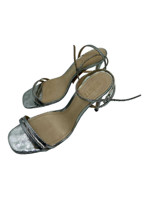 Schutz Shoe Size 8.5 Silver Leather Metallic Ankle Strap Stiletto Sandals Silver / 8.5