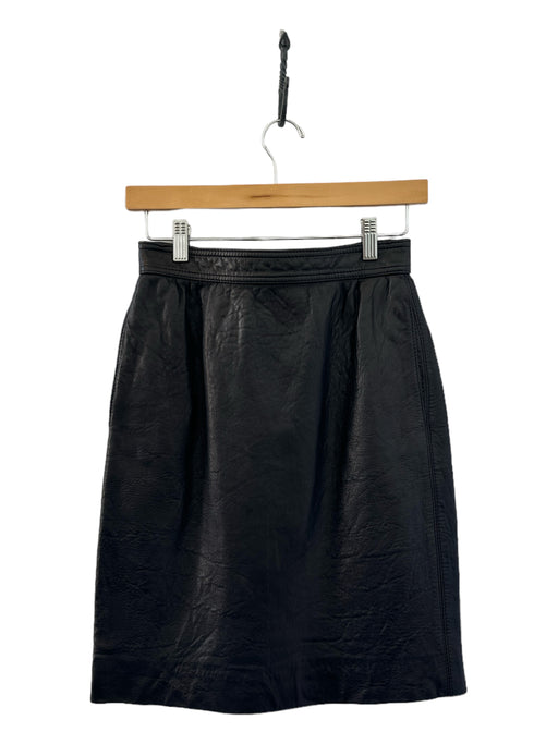 Ungaro Size Est S Black Leather Back Zip Pencil Skirt Black / Est S