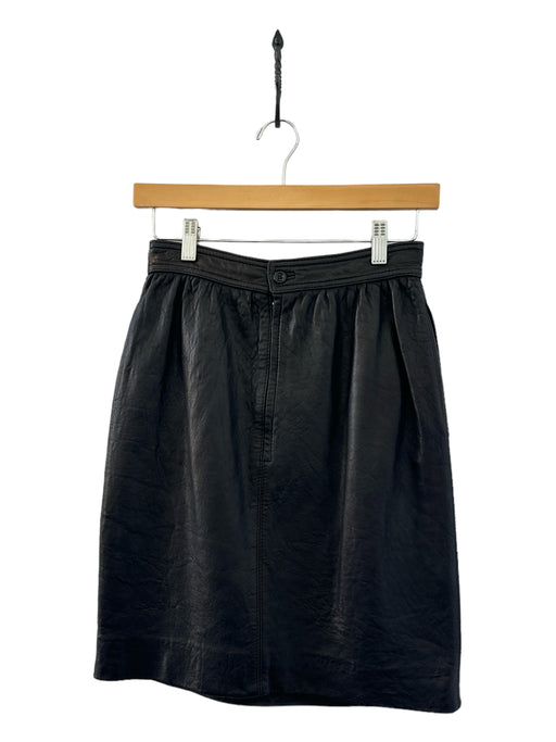 Ungaro Size Est S Black Leather Back Zip Pencil Skirt Black / Est S