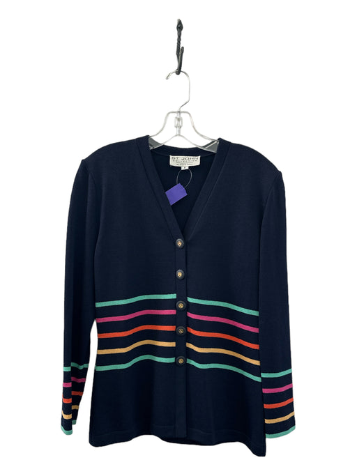 St. John Collection Size 6 Navy & Multi Wool Buttons Striped Sweater Navy & Multi / 6