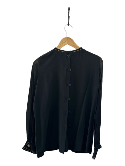 St. John Evening Size 6 Black Silk Long Sleeve Back Buttons Top Black / 6