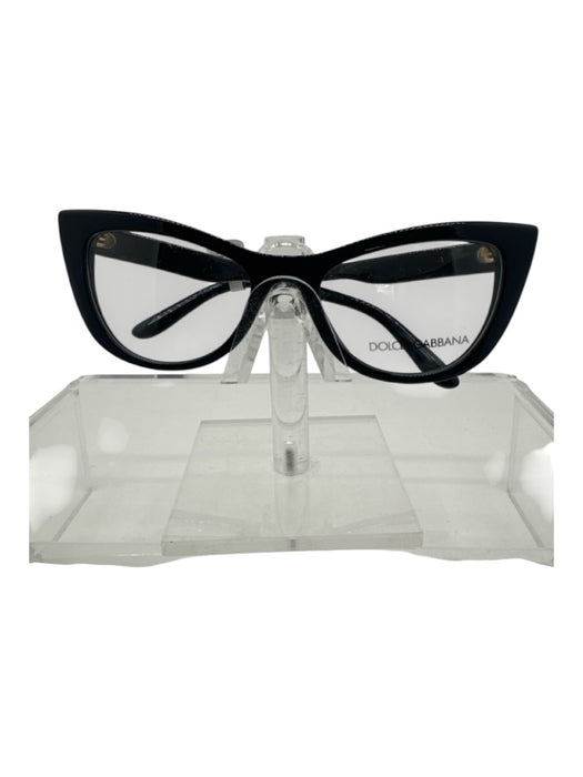 Dolce & Gabbana Black & Clear Acetate Cat Eye Gold Accent Frames Eyeglass Frames Black & Clear