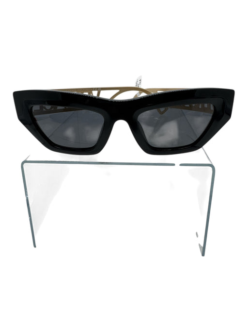 Versace black & gold Acetate Goldtone Logo Arms Narrow Sunglasses Black & Gold