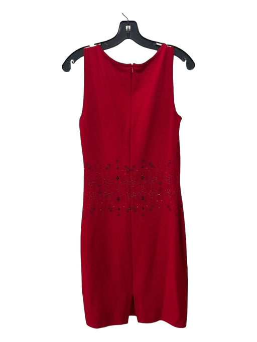 St John Evening Size 4 Red Wool Blend Sleeveless Knit Embellished Midi Dress Red / 4