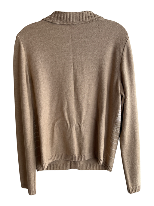 St John Sport Size M Beige & White Rayon Button Front Long Sleeve Sweater Beige & White / M