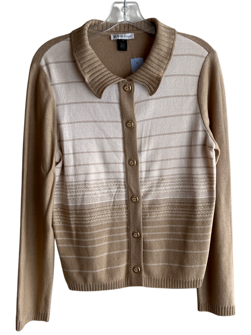 St John Sport Size M Beige & White Rayon Button Front Long Sleeve Sweater Beige & White / M