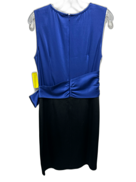 St John Size 6 Blue & Black Rayon Blend Sleeveless Beaded Bow Detail Dress Blue & Black / 6