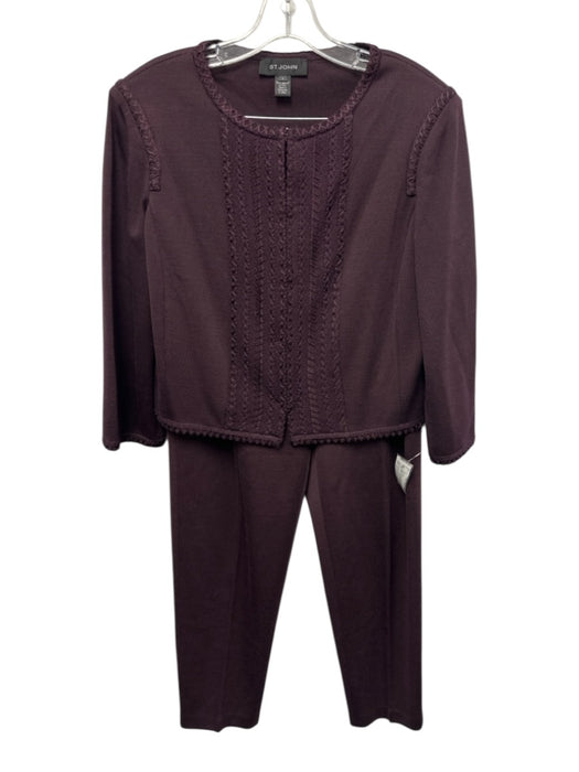 St John Size 8 Eggplant Purple Wool & Viscose Stich detail Hook & Eye Pant Set Eggplant Purple / 8
