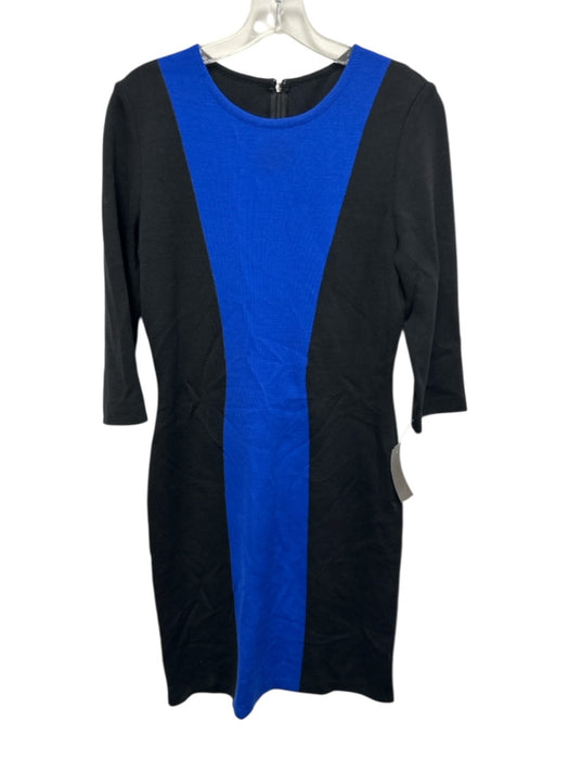 St John Size 6 Blue & Black Wool & Rayon 1/2 Sleeve Color Block Knit Dress Blue & Black / 6