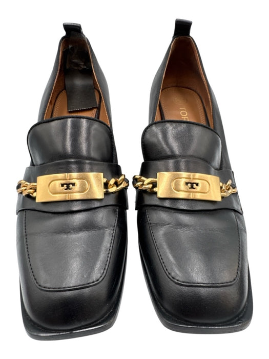 Tory Burch Shoe Size 7.5 Black & Gold Leather Stacked Block Heel Pump Loafers Black & Gold / 7.5