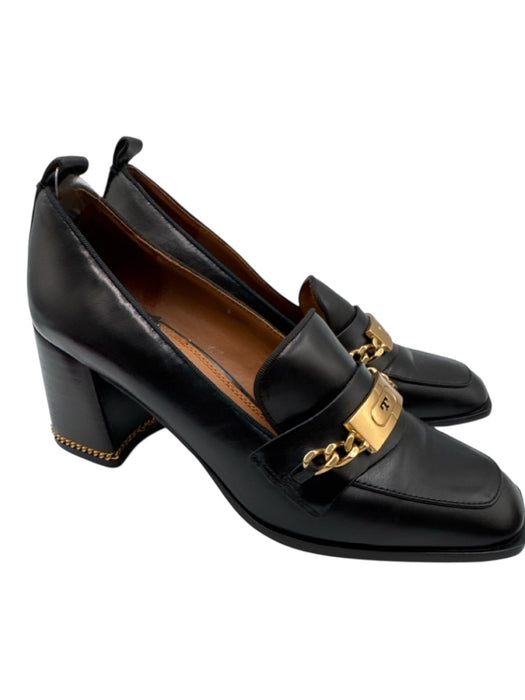 Tory Burch Shoe Size 7.5 Black & Gold Leather Stacked Block Heel Pump Loafers Black & Gold / 7.5
