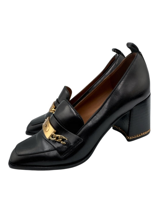 Tory Burch Shoe Size 7.5 Black & Gold Leather Stacked Block Heel Pump Loafers Black & Gold / 7.5