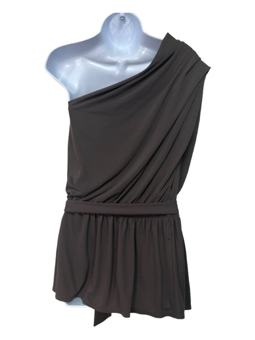St John Couture Size 4 Dark Gray Acetate Blend One Shoulder Elastic Waist Top Dark Gray / 4