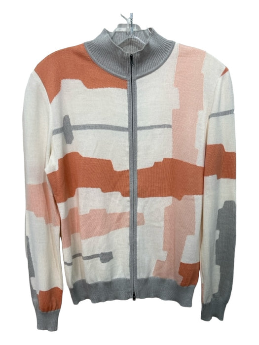 St John Size S Cream Orange & Gray Wool Blend Abstract Print Zip Up Jacket Cream Orange & Gray / S