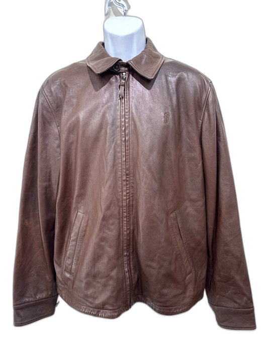 Polo Size M Brown Leather Solid Zip UP Men's Jacket Brown / M