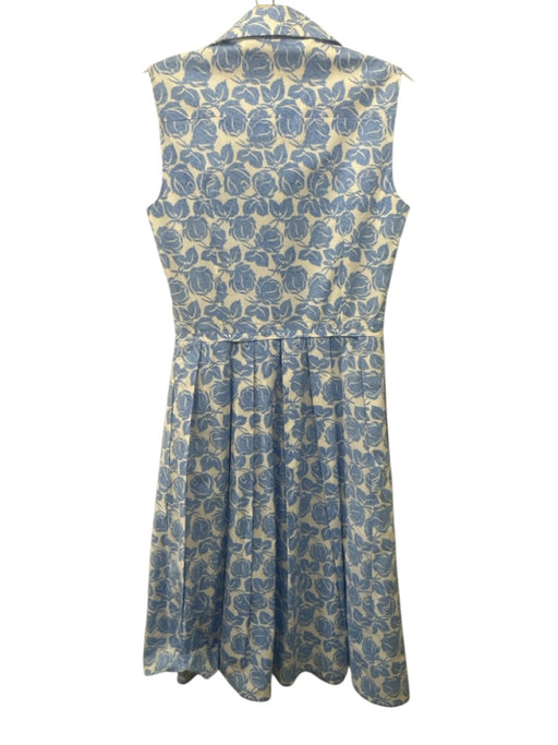 Samantha Sung Size 2 Light blue & white Cotton Sleeveless Floral Collar Dress Light blue & white / 2