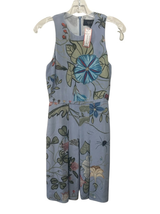 Gucci Size 40 Blue, Green, Orange Silk Sleeveless Floral Pleated Dress Blue, Green, Orange / 40
