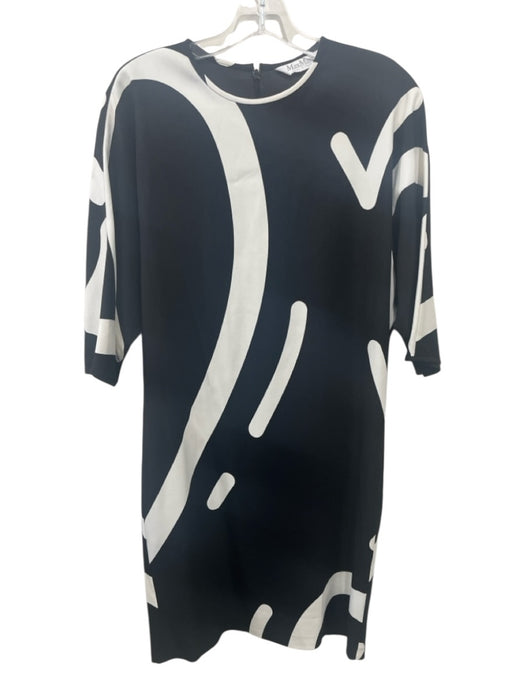 Max Mara Size XS/S Black & White Short Sleeve Abstract Print Dolman Sleeve Dress Black & White / XS/S
