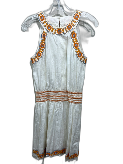 Tory Burch Size XS White, Orange & Blue Cotton Embroidered Halter Top Dress White, Orange & Blue / XS