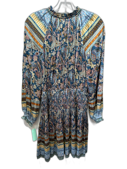 Current Air Size S Blue, Beige, Multi polyester satin Long Sleeve Dress Blue, Beige, Multi / S