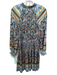 Current Air Size S Blue, Beige, Multi polyester satin Long Sleeve Dress Blue, Beige, Multi / S