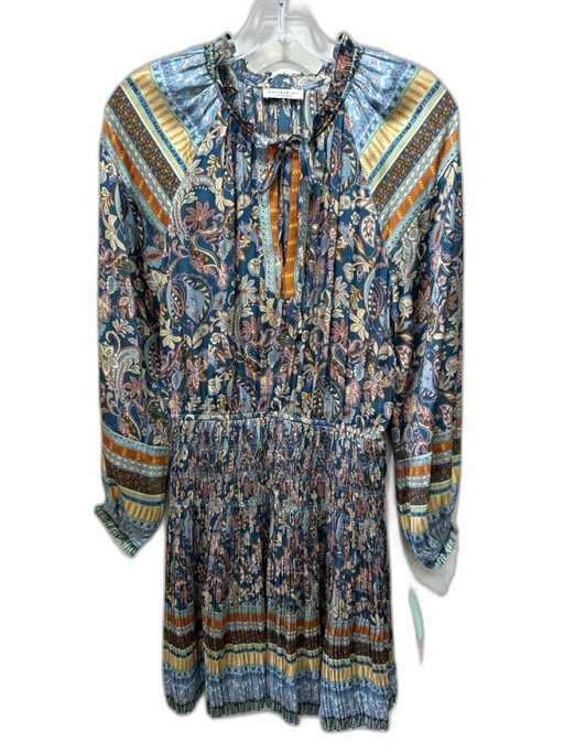Current Air Size S Blue, Beige, Multi polyester satin Long Sleeve Dress Blue, Beige, Multi / S