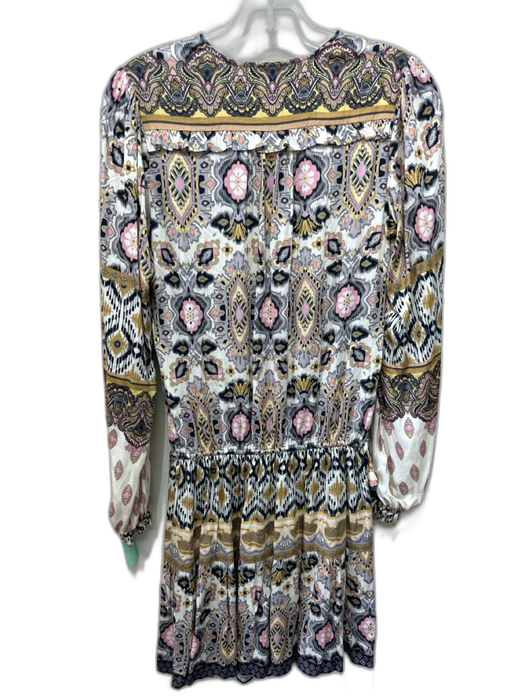 Hale Bob Size S White, Tan & Multi Viscose Blend Abstract Print V Neck Dress White, Tan & Multi / S
