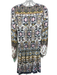 Hale Bob Size S White, Tan & Multi Viscose Blend Abstract Print V Neck Dress White, Tan & Multi / S
