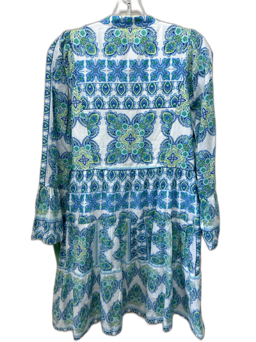 Hale Bob Size S White, Blue, Green Cotton Long Sleeve Abstract Geometric Dress White, Blue, Green / S