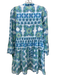 Hale Bob Size S White, Blue, Green Cotton Long Sleeve Abstract Geometric Dress White, Blue, Green / S