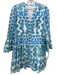 Hale Bob Size S White, Blue, Green Cotton Long Sleeve Abstract Geometric Dress White, Blue, Green / S