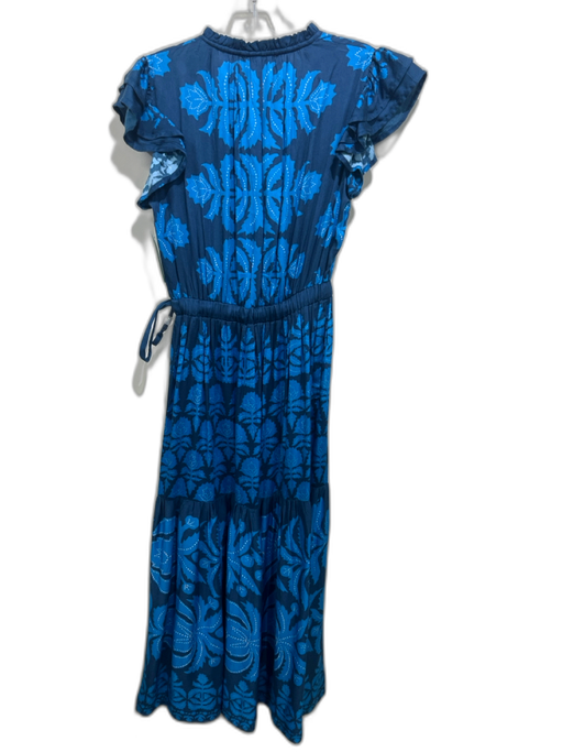 Omika Size XS Blue Modal & Viscose Ruffle Cap Sleeve Leaf Print Dress Blue / XS