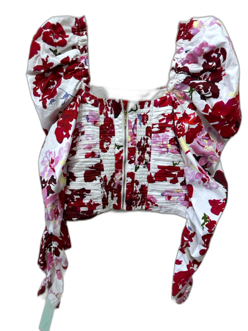 Aje. Size M / 8 White, red & pink Cotton Long puff sleeve Abstract Floral Top White, red & pink / M / 8