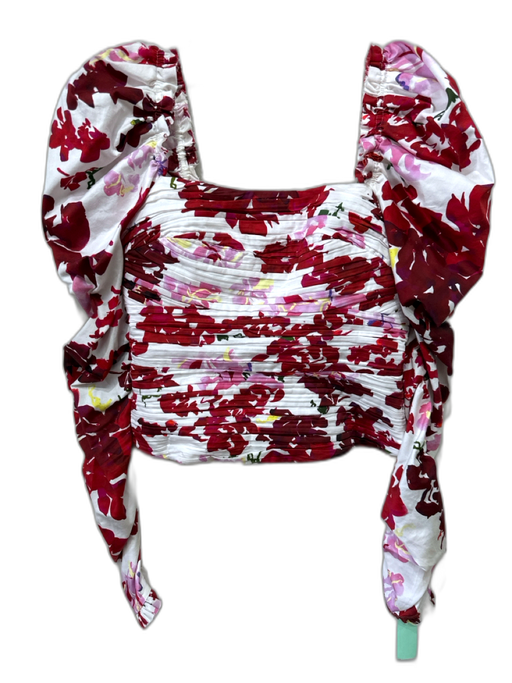 Aje. Size M / 8 White, red & pink Cotton Long puff sleeve Abstract Floral Top White, red & pink / M / 8