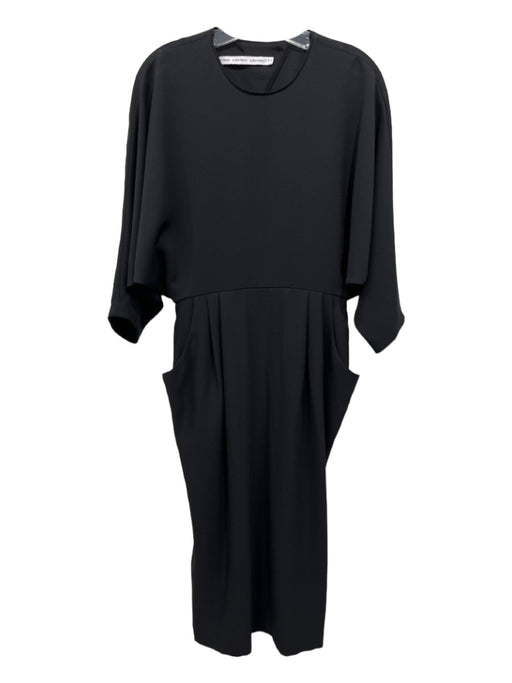 & Other Stories Size 6 Black Polyester Round Neck Half Sleeve Midi Pockets Dress Black / 6