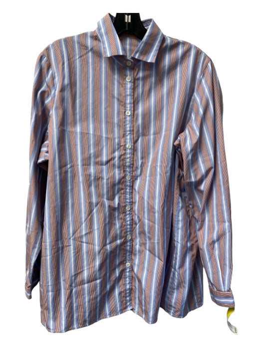 Etro Size 46 Red, Blue & White Cotton Button Up Long Sleeve Collared Striped Top Red, Blue & White / 46