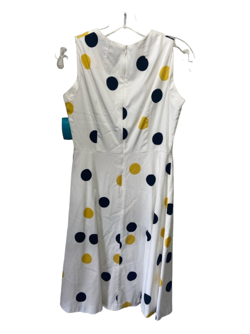 LK Bennett Size 8 White Yellow Blue Polka Dots Round Neck Sleeveless Dress White Yellow Blue / 8