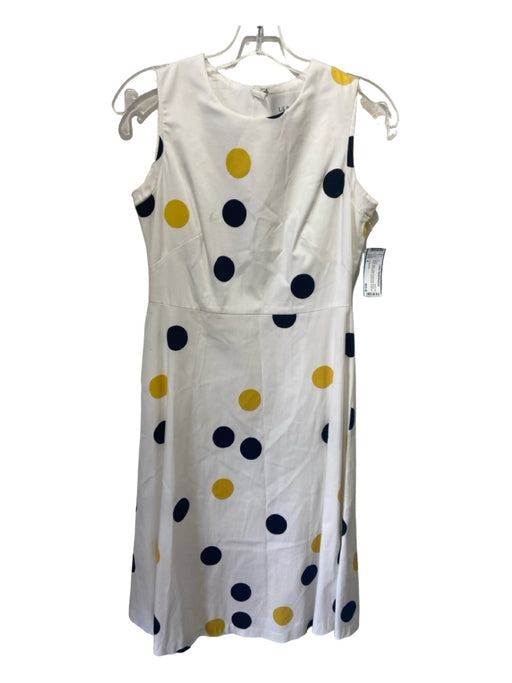 LK Bennett Size 8 White Yellow Blue Polka Dots Round Neck Sleeveless Dress White Yellow Blue / 8