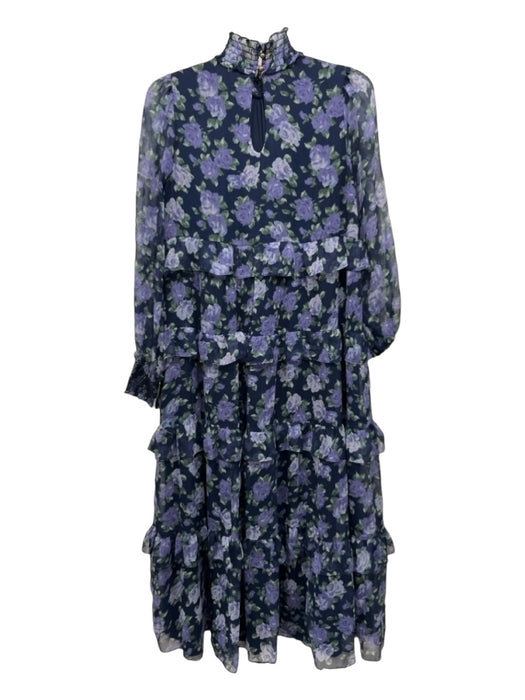 Saylor Size XS Blue, Purple & Green Polyester Sheer Overlay Floral Ruffle Dress Blue, Purple & Green / XS