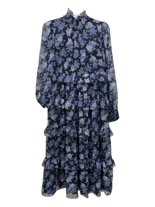 Saylor Size XS Blue, Purple & Green Polyester Sheer Overlay Floral Ruffle Dress Blue, Purple & Green / XS