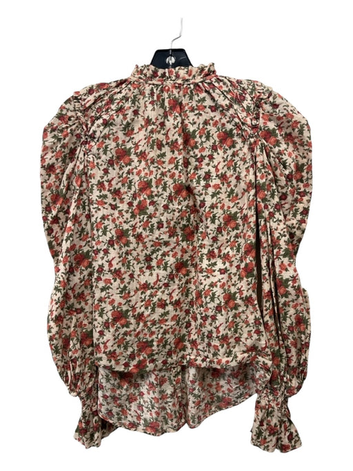 Free People Size Small Cream, Red, Green Long Sleeve Floral Button Front Top Cream, Red, Green / Small